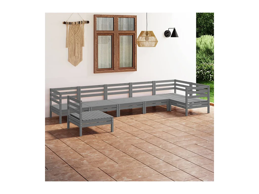 7-delige Loungeset massief grenenhout grijs