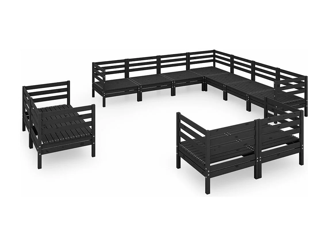 Salon de jardin 11 pcs Bois de pin massif Noir