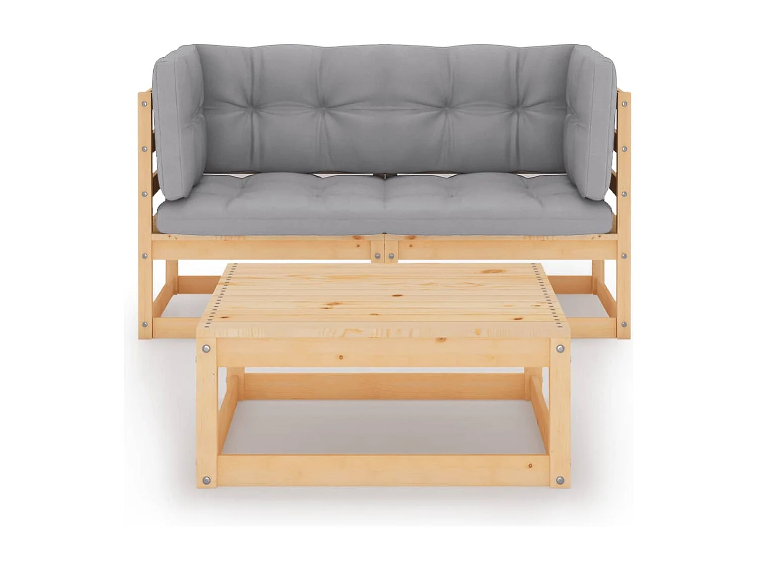 Juego de muebles de jardín 3 pzas y cojines madera pino maciza