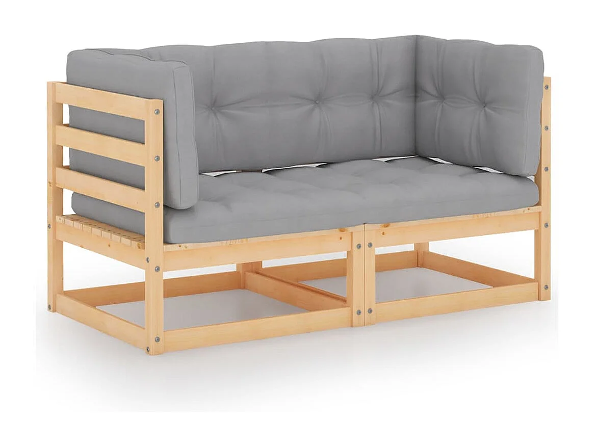 Juego de muebles de jardín 3 pzas y cojines madera pino maciza