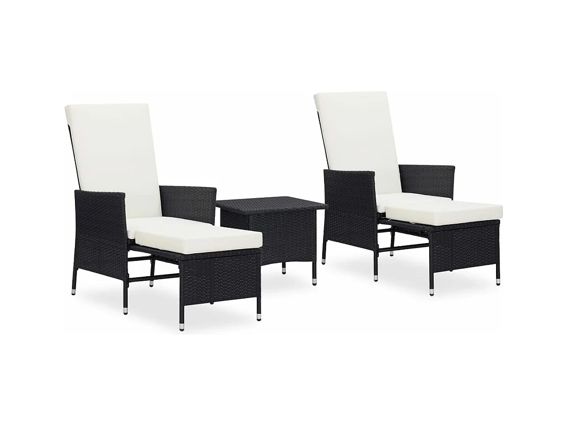 Salon de jardin 3 pcs avec coussins Résine tressée Noir