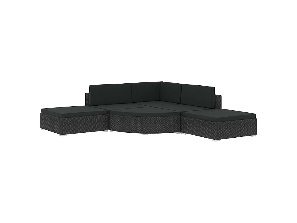 Set muebles de jardín y cojines 6 piezas ratán sintético negro