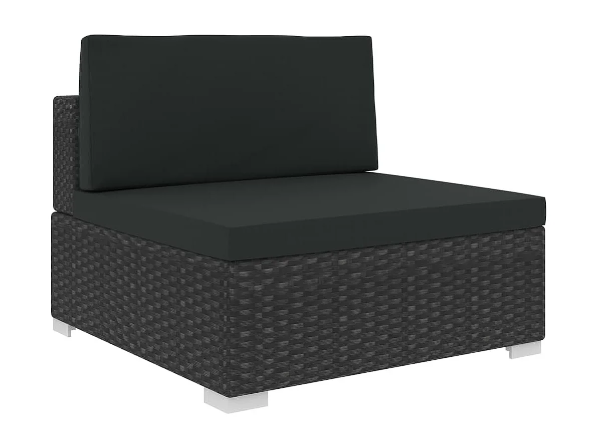 Set muebles de jardín y cojines 6 piezas ratán sintético negro