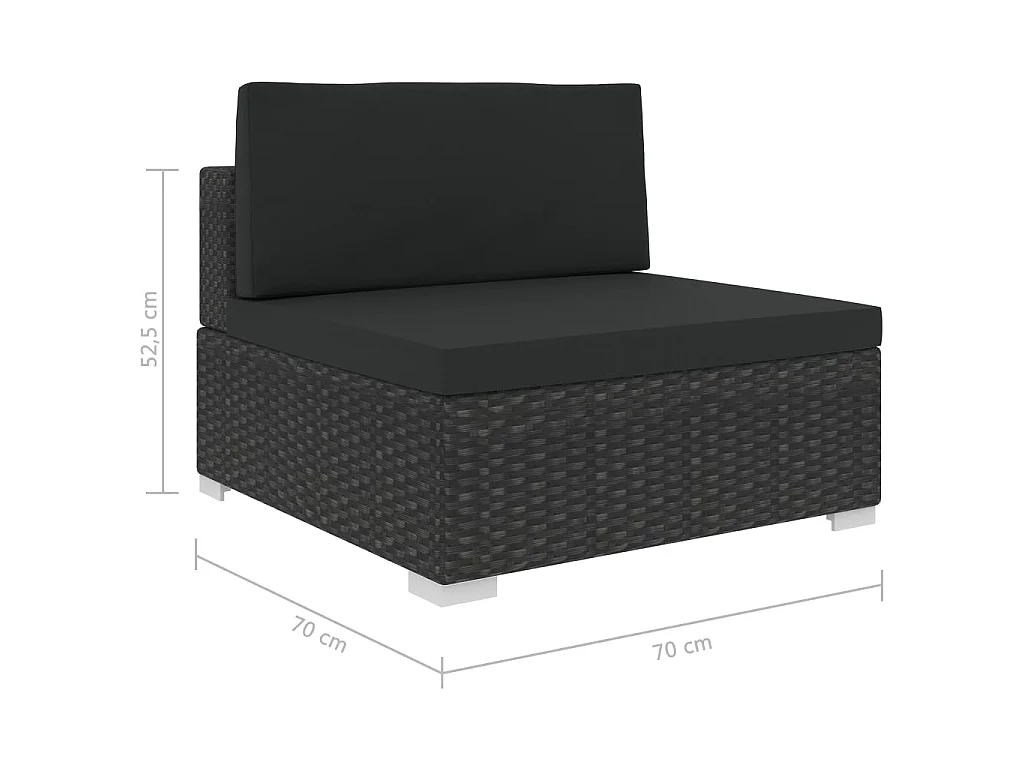 Set muebles de jardín y cojines 6 piezas ratán sintético negro