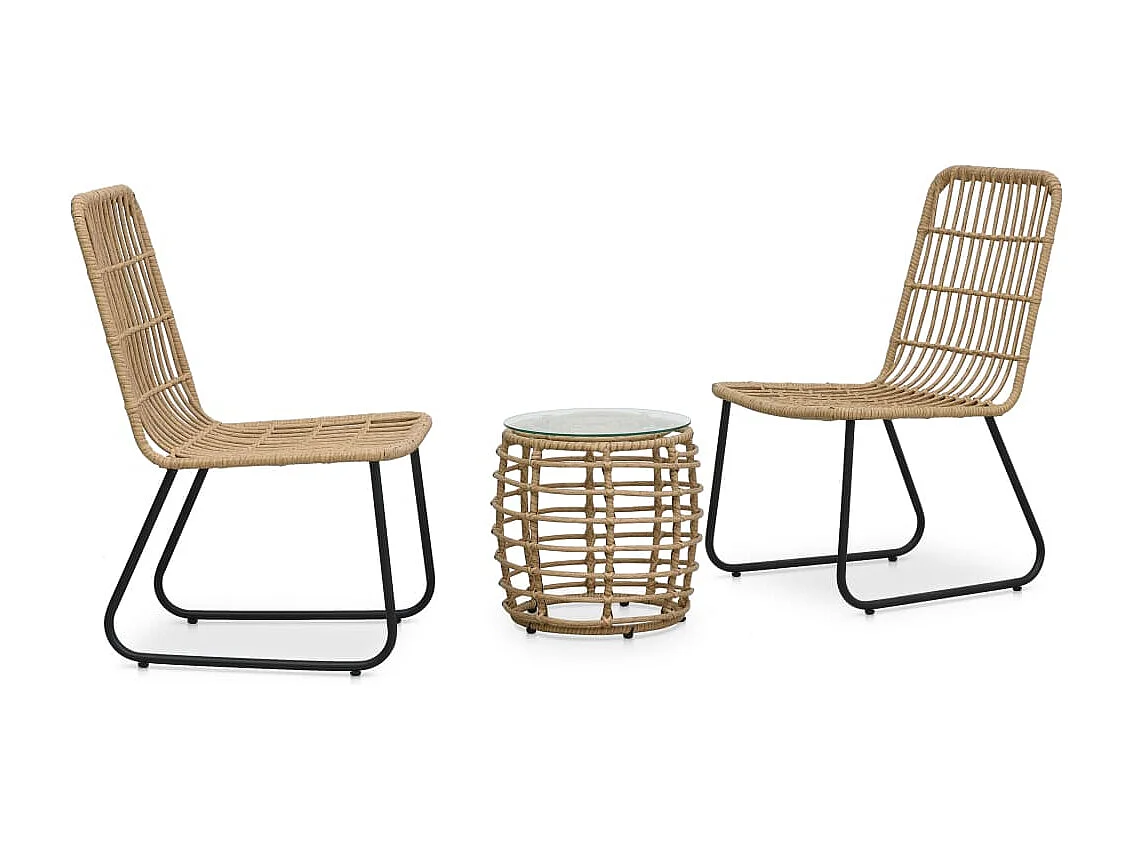 3-tlg. Bistro-Set Poly Rattan Eiche