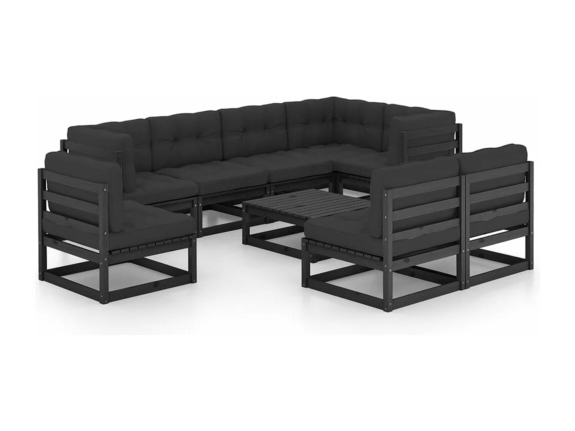 9-delige Loungeset met kussens massief grenenhout