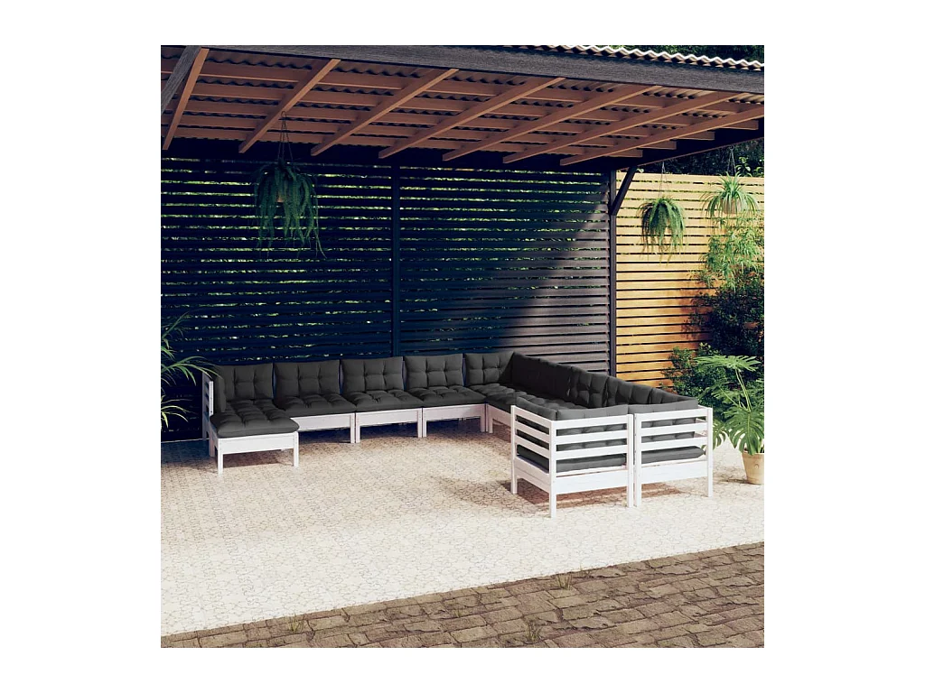 11-delige Loungeset met kussens grenenhout wit