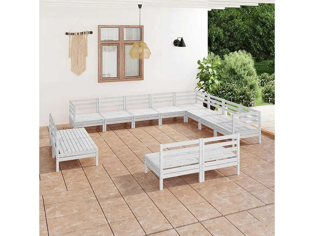 Salon de jardin 12 pcs Bois de pin massif Blanc