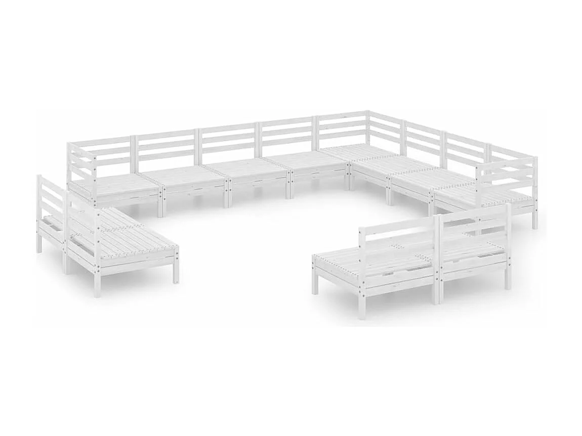 Salon de jardin 12 pcs Bois de pin massif Blanc