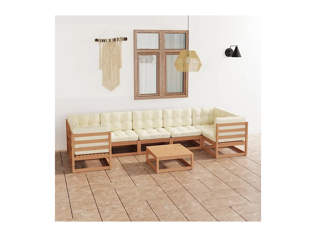8-delige Loungeset met kussens massief grenenhout honingbruin