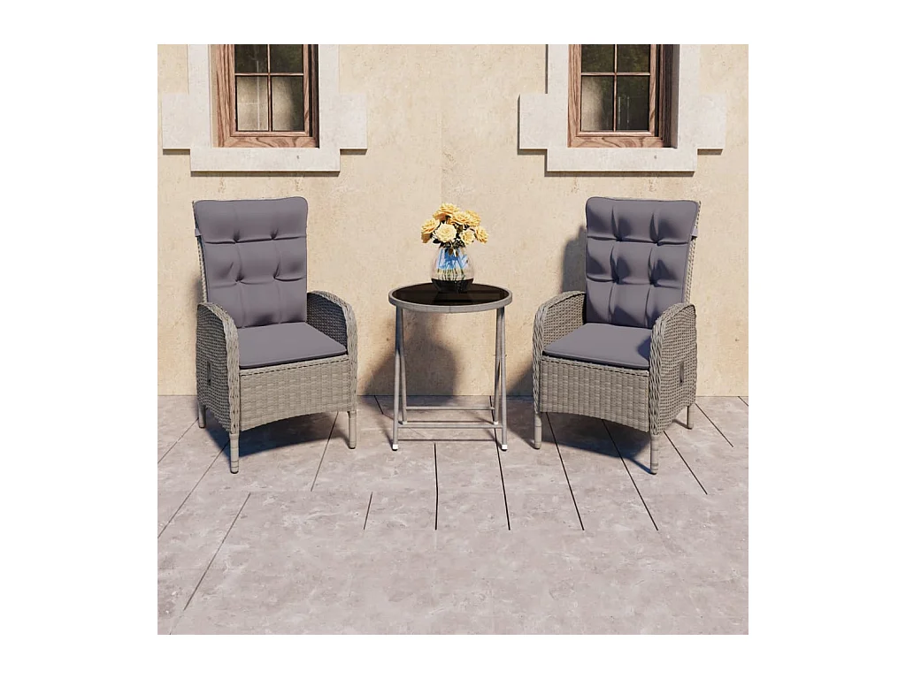 Ensemble de bistro de jardin 3 pcs Résine tressée et verre Gris