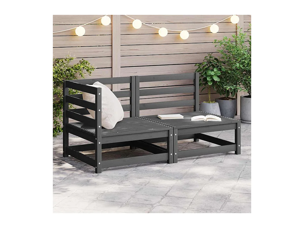 2-tlg. Garten-Lounge-Set Grau Kiefer Massivholz
