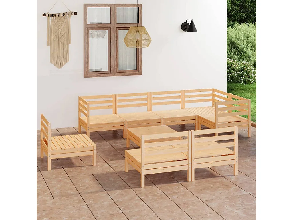 Salon de jardin 9 pcs Bois de pin massif
