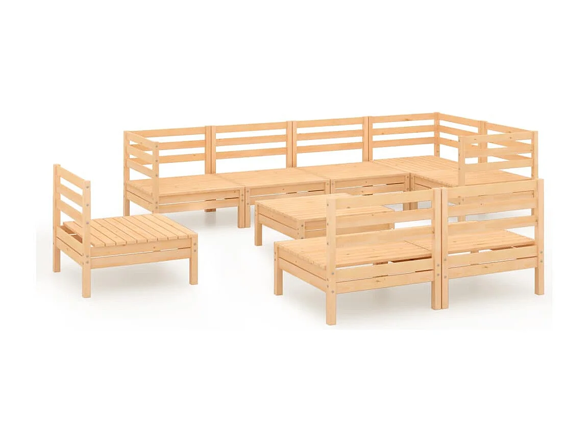 Salon de jardin 9 pcs Bois de pin massif