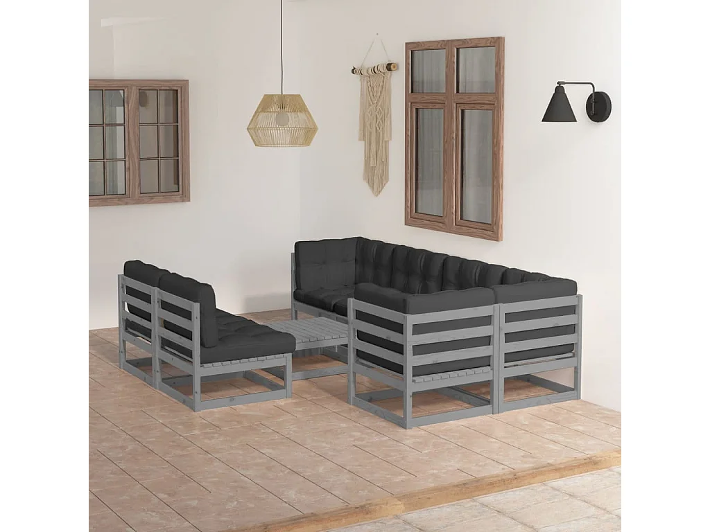 Salon de jardin 8 pcs avec coussins Bois de pin massif