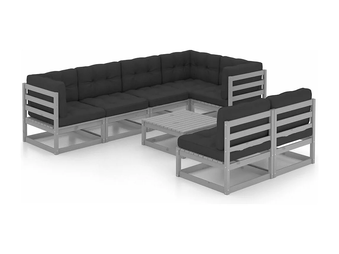 Salon de jardin 8 pcs avec coussins Bois de pin massif