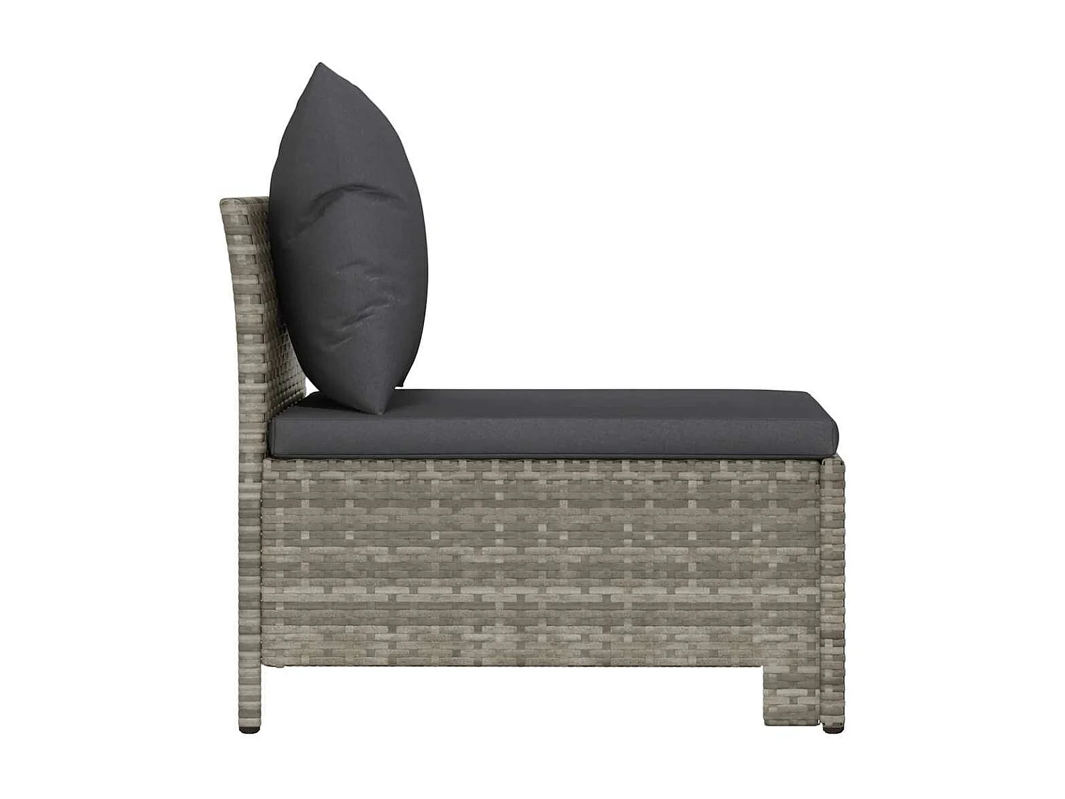 Garten-Mittelsofa mit Kissen Grau Poly Rattan