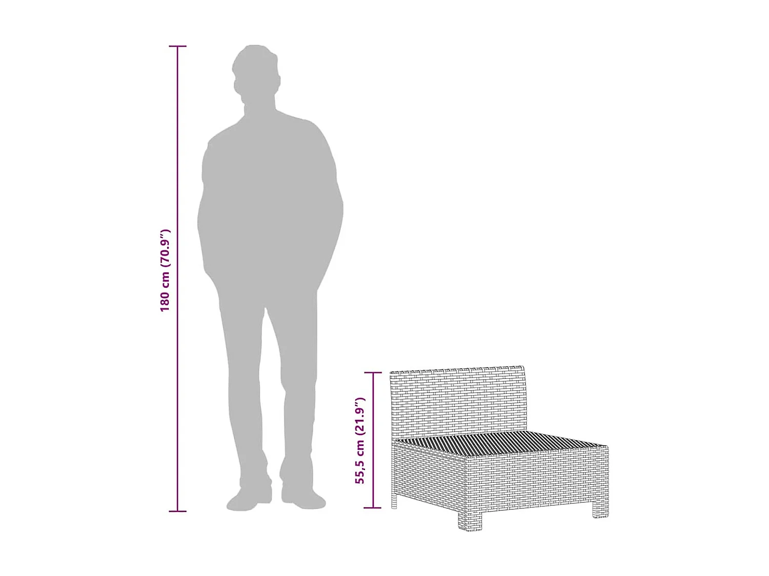 Garten-Mittelsofa mit Kissen Grau Poly Rattan