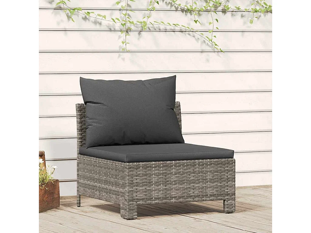 Canapé de jardin central avec coussin en polyrotin gris