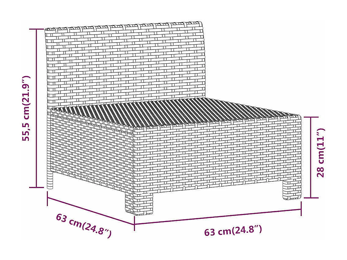 Canapé de jardin central avec coussin en polyrotin gris
