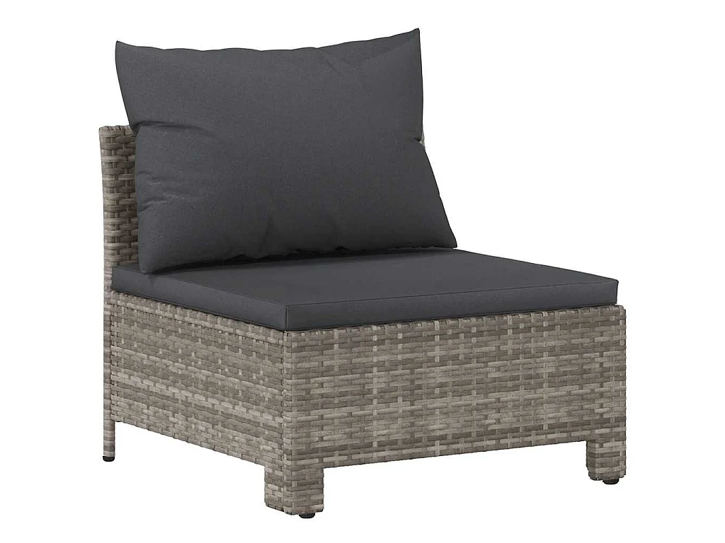 Canapé de jardin central avec coussin en polyrotin gris