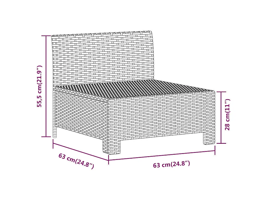 Canapé de jardin central avec coussin en polyrotin gris