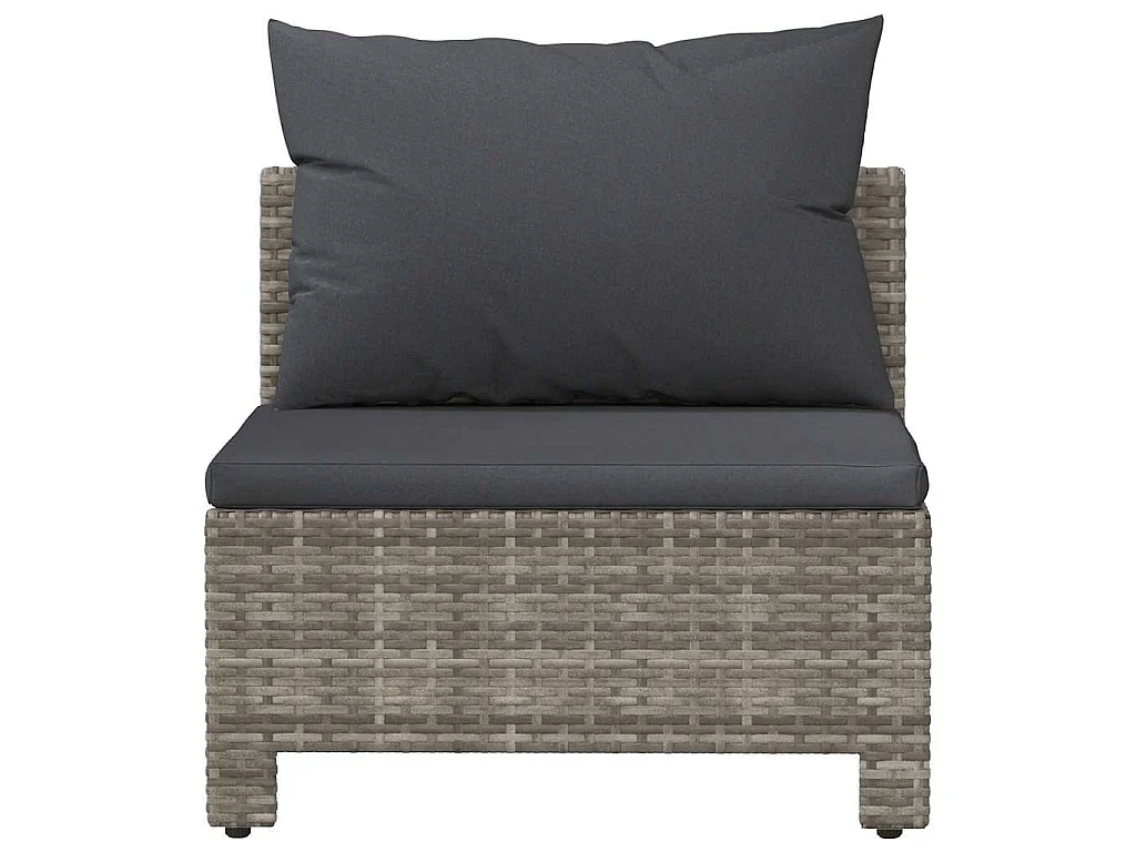 Canapé de jardin central avec coussin en polyrotin gris