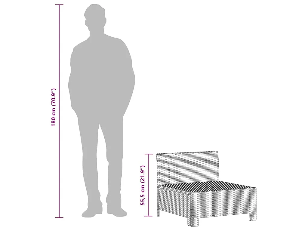 Canapé de jardin central avec coussin en polyrotin gris