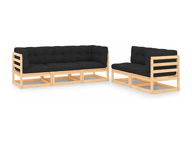 Set Divani Giardino 6 pz con Cuscini in Legno Massello di Pino