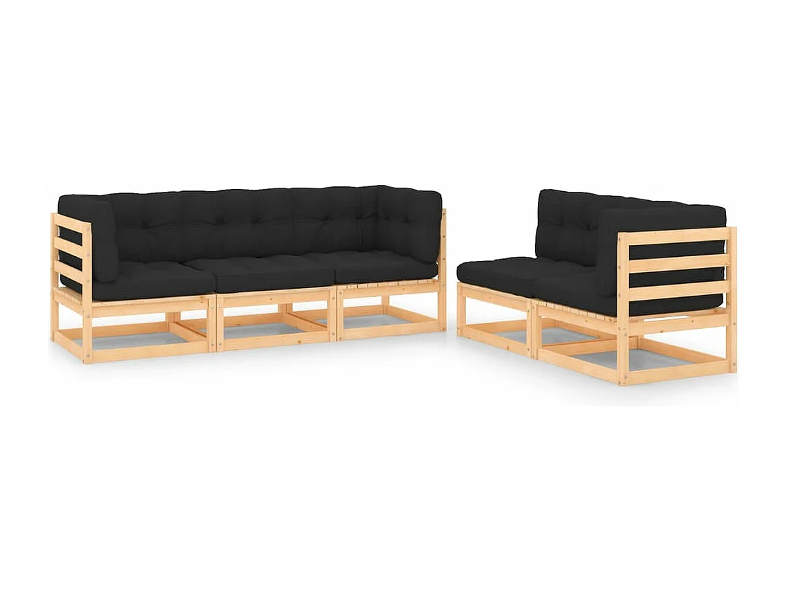 Set Divani Giardino 6 pz con Cuscini in Legno Massello di Pino