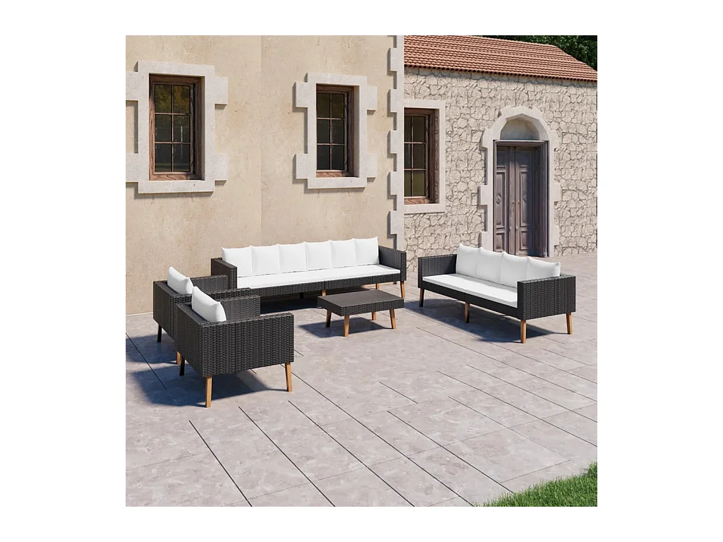Salon de jardin 5 pcs avec coussins résine tressée noir