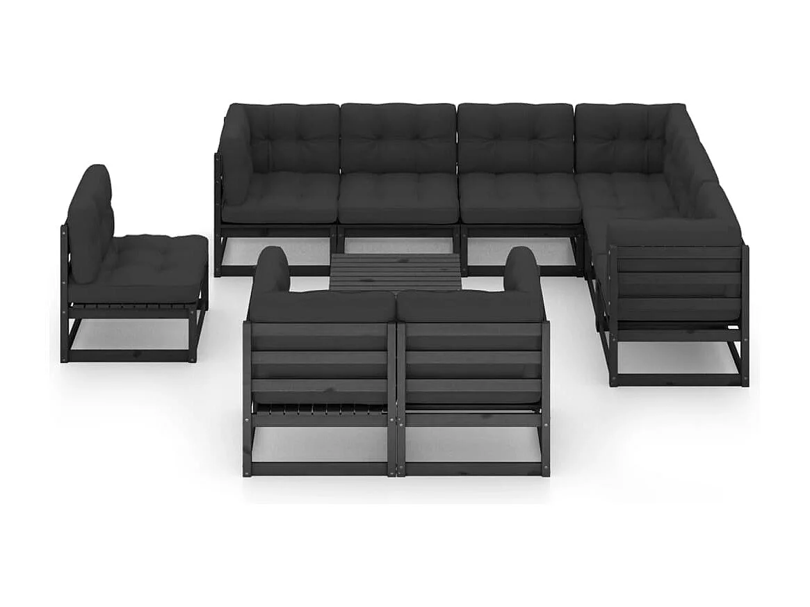 Set Divani da Giardino 10 pz con Cuscini Massello di Pino Nero