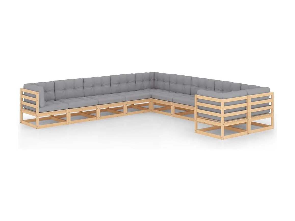 Salon de jardin 10 pcs avec coussins Bois de pin massif