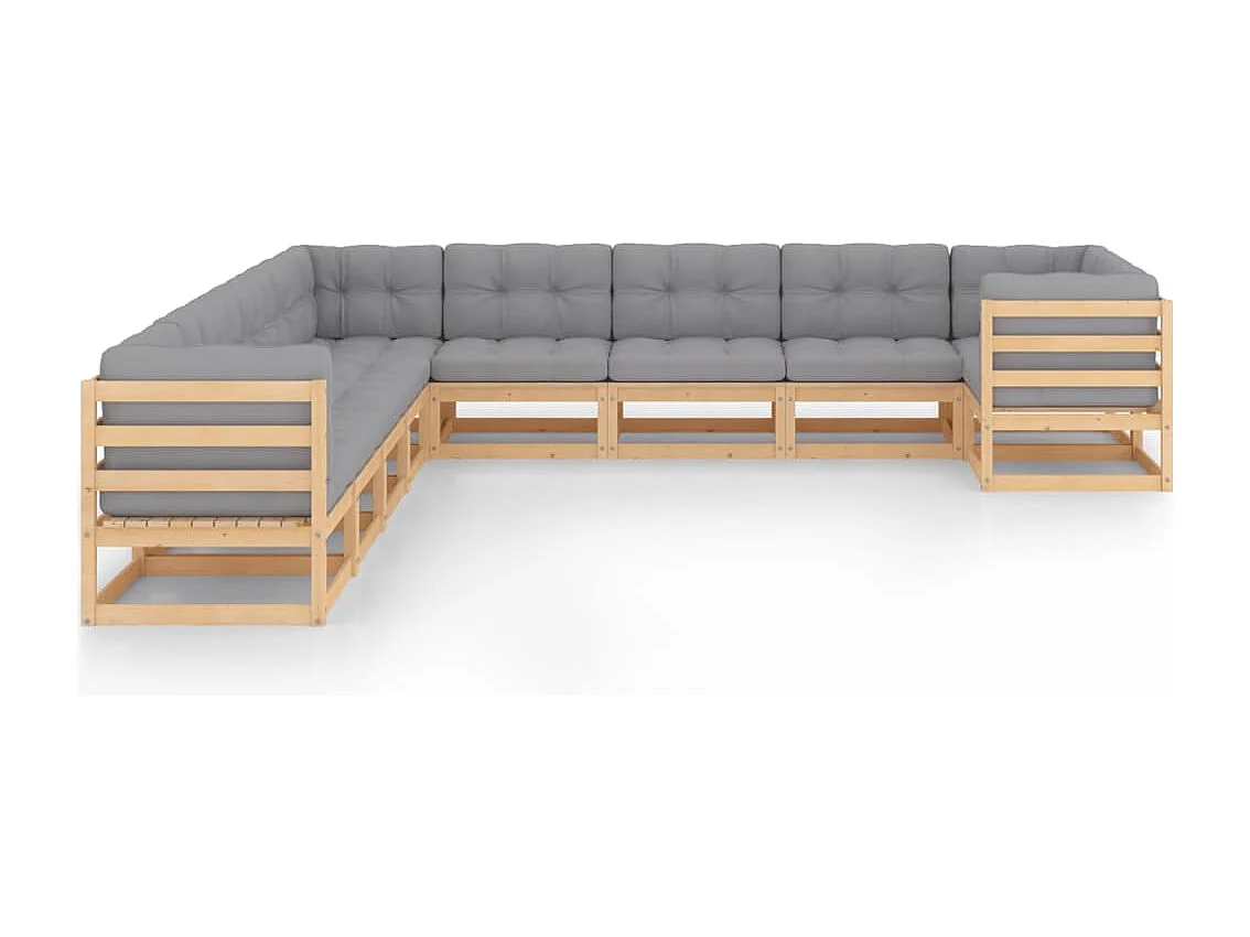 Salon de jardin 10 pcs avec coussins Bois de pin massif