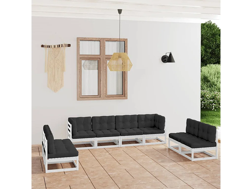 Salon de jardin 8 pcs avec coussins Bois de pin massif