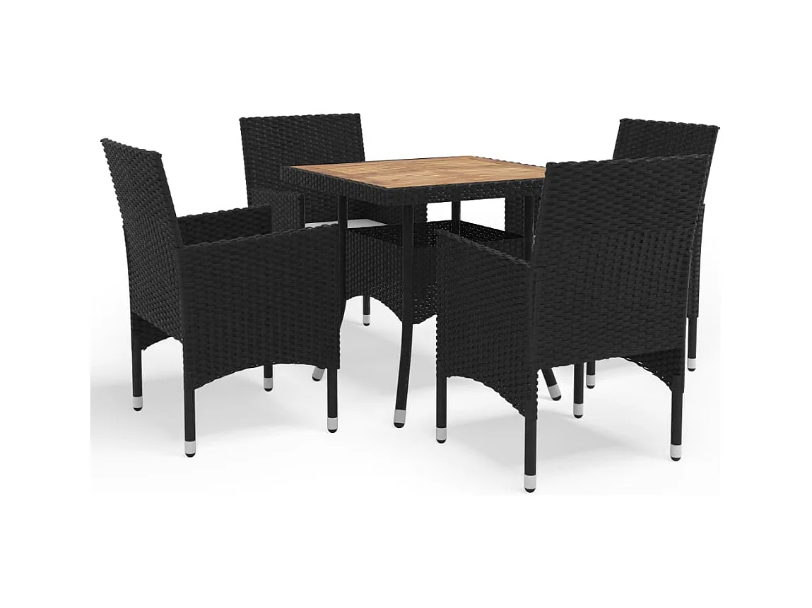 Ensemble à manger de jardin 5 pcs Noir Résine tressée et acacia