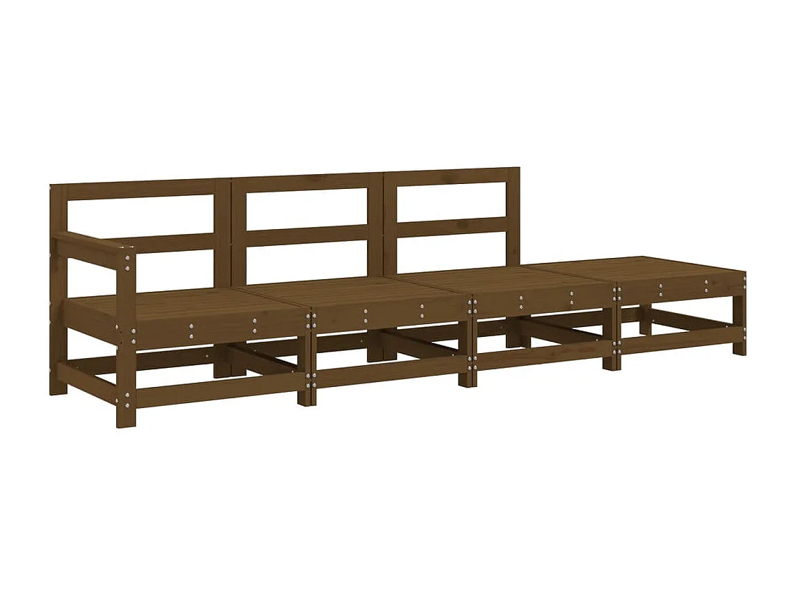 4-delige Loungeset massief grenenhout honingbruin