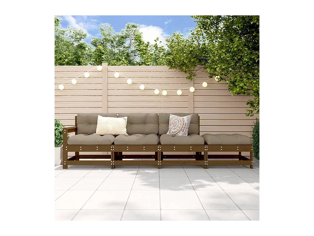 Salon de jardin 4 pcs marron miel bois de pin massif