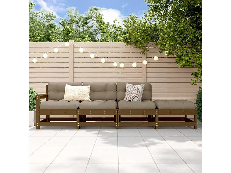 4-tlg. Garten-Lounge-Set Honigbraun Massivholz Kiefer