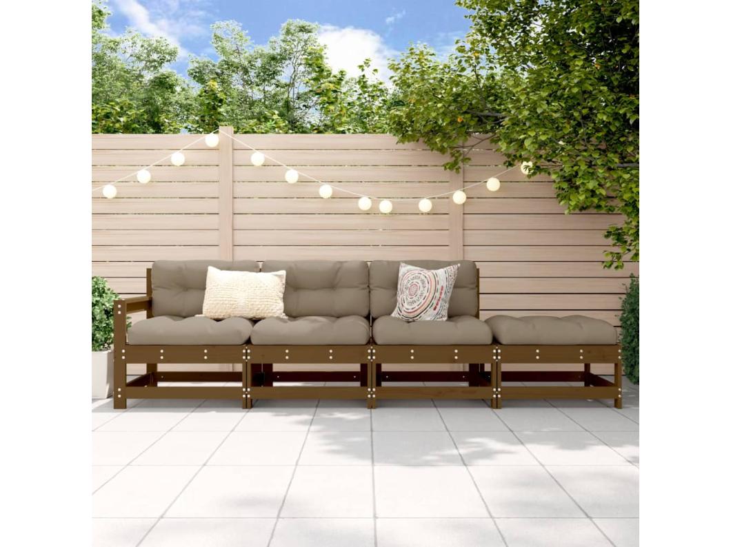 4 pcs conjunto lounge de jardim pinho maciço castanho-mel