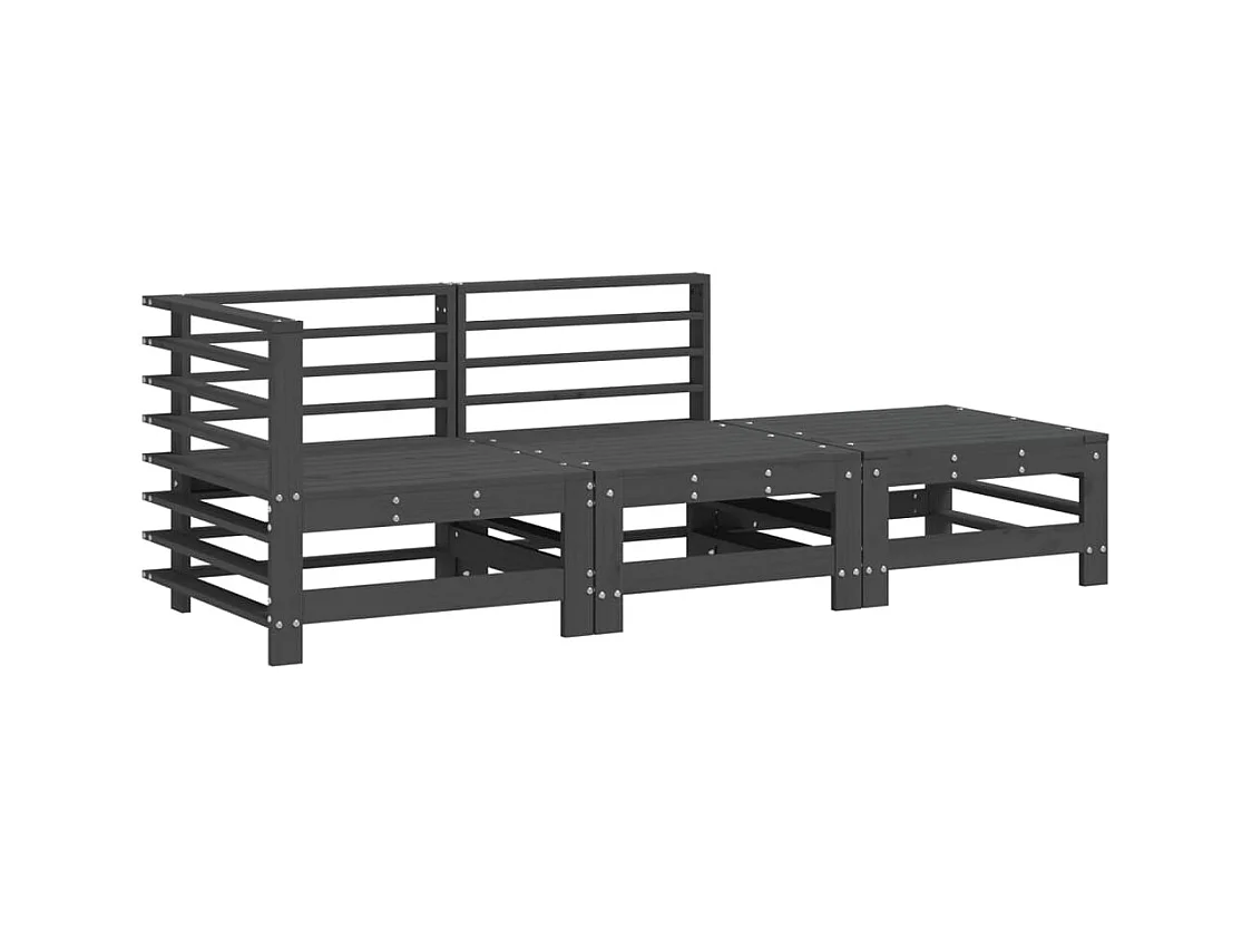 Salon de jardin 3 pcs gris bois massif de pin
