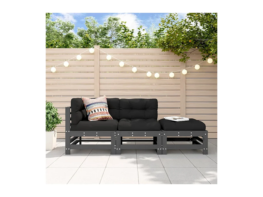 Salon de jardin 3 pcs gris bois massif de pin