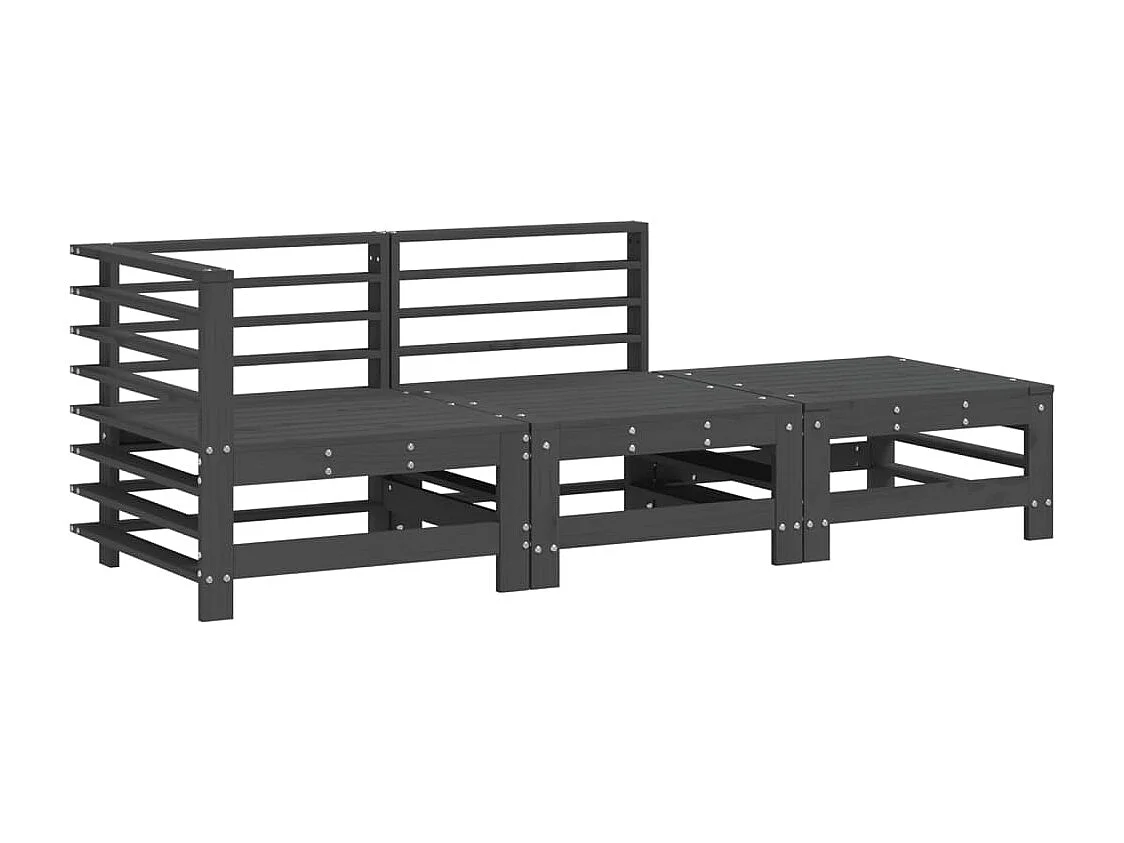 3-tlg. Garten-Lounge-Set Grau Massivholz Kiefer