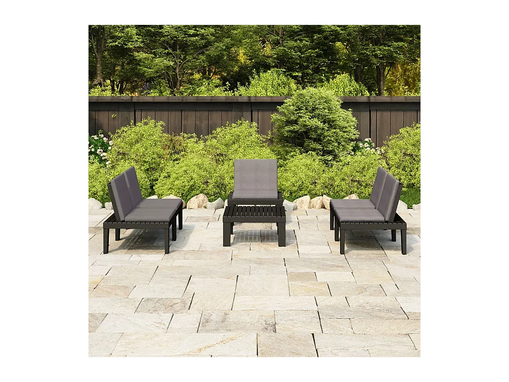 Salon de jardin 4 pcs avec coussins Plastique Gris