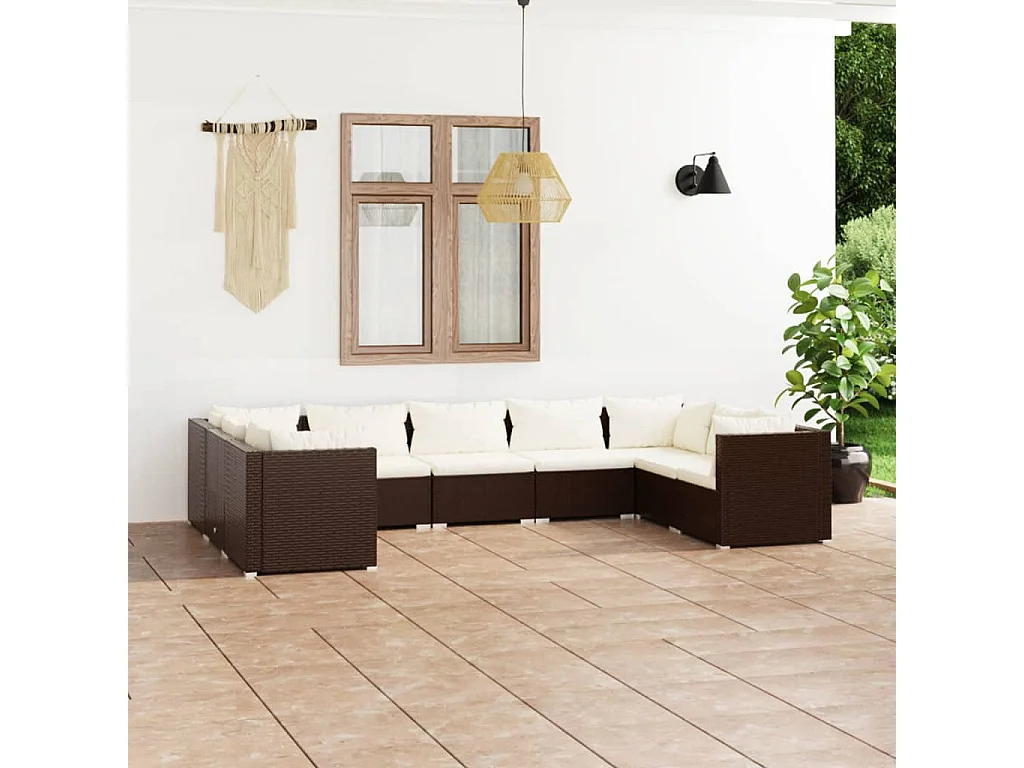 9-tlg. Garten-Lounge-Set mit Kissen Poly Rattan Braun