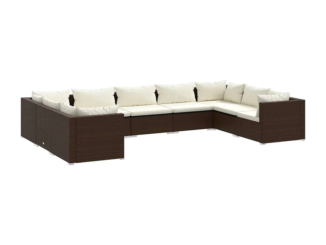 9-tlg. Garten-Lounge-Set mit Kissen Poly Rattan Braun