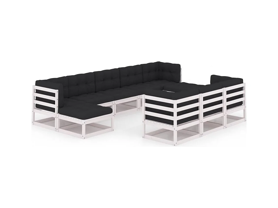 Set Divani da Giardino 10 pz Cuscini Bianchi Massello di Pino
