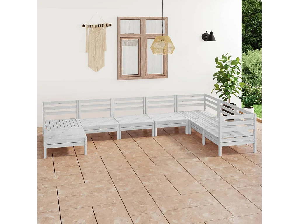 8 pcs conjunto lounge de jardim pinho maciço branco
