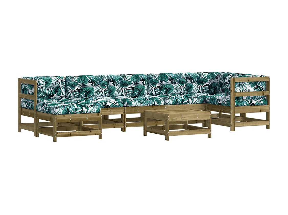 Set Divani da Giardino 8pz con Cuscini Legno Impregnato di Pino