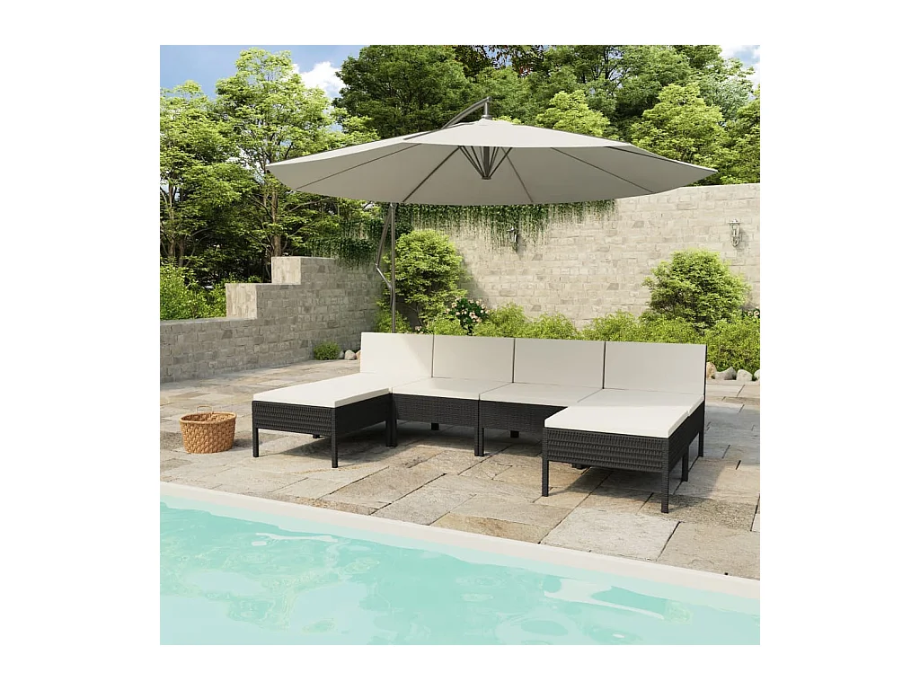 Salon de jardin 6 pcs avec coussins résine tressée noir